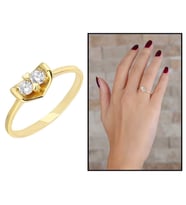 Zirkon Taşlı "V" Tasarım Gold Renk 925 Ayar Gümüş Bayan Yüzük (Çok Renkli)