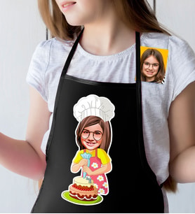 BK Gift Kişiye Özel Küçük Şef Karikatürlü Kız Çocuk Siyah Mutfak Önlüğü-3
