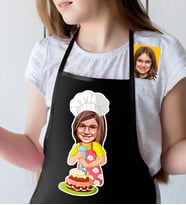 BK Gift Kişiye Özel Küçük Şef Karikatürlü Kız Çocuk Siyah Mutfak Önlüğü-3