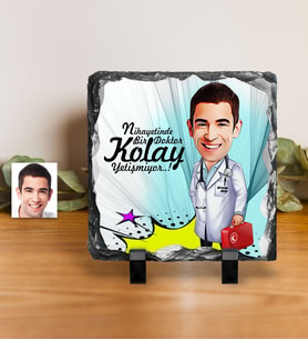 BK Gift Kişiye Özel Bay Doktor Karikatürlü Dekoratif Doğal Taş  6