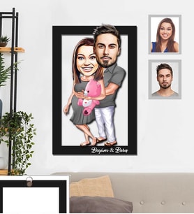 Kişiye Özel Sevgili Karikatürlü 3D Ahşap Tablo 30x47  Model 16