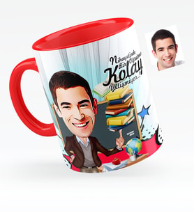 BK Gift Kişiye Özel Bay Öğretmen Karikatürlü Kırmızı Kupa Bardak  2