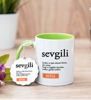 Sevgili Kelime Anlamı Yeşil Kupa Bardak Ve Anahtarlık Set