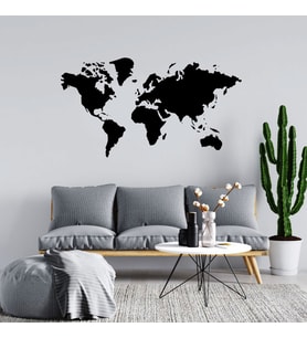 Dünya Haritası Duvar Oda Salon İş Yeri İçin Sticker 100x55cm - Siyah