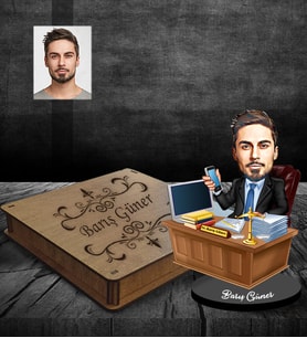 Kişiye Özel Avukat Karikatürlü Ahşap Biblo Kutulu Bay-2