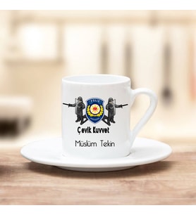 Çevik Kuvvet Polisi Türk Kahvesi Fincanı (Beyaz)