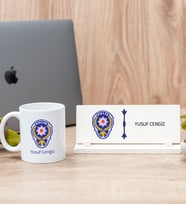 Polis Amblemli Beyaz Kupa Bardak Ve Masa İsimliği Hediye Seti