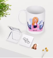 BK Gift Kişiye Özel Bayan Sınıf Öğretmeni Karikatürlü Beyaz Kupa Ayna Seti-2 (Model 1)