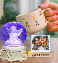 Kişiye Özel Fotoğraflı Masum Melek Işıklı Kar Küresi & Kütahya El Yapımı Kupa
