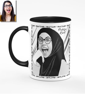BK Gift Kişiye Özel Türbanlı Karikatürlü Siyah Kupa Bardak 40s714