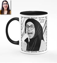 BK Gift Kişiye Özel Türbanlı Karikatürlü Siyah Kupa Bardak 40s714