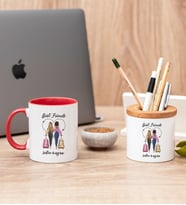 Best Friends İki İsimli Kırmızı Kupa Bardak ve Kalemlik Seti