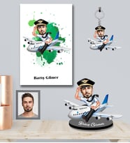 Kişiye Özel Pilot Karikatürlü 3 lü Hediye Seti Bay-5