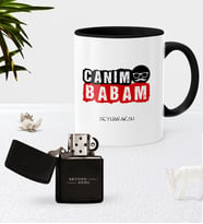 BK Gift Kişiye Özel Canım Babam Siyah Kupa Bardak Benzinli Metal Çakmak Seti-6 (Model 1)