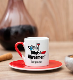 Sağlık Hizmetleri Öğretmeni Kırmızı Türk Kahvesi Fincanı
