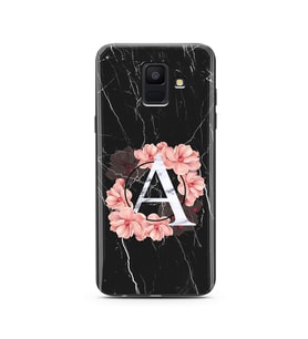 Mermer Çiçekli Harf Tasarım Süper Şeffaf Silikon Telefon Kılıfı Samsung A6 (2018