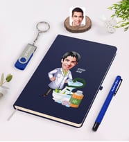 BK Gift Kişiye Özel Erkek Eczacı Karikatürlü Lacivert Defter Kalem 32gb USB Bellek Hediye Seti-2 (Model 1)
