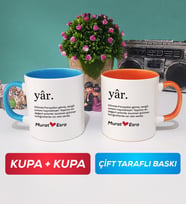 İkili Yâr Sevgililer Günü Hediyesi Kupa Bardak Mavi Turuncu