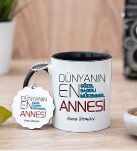 Dünyanın En İyi Annesi Siyah Kupa Bardak Ve Anahtarlık Set