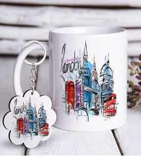 BK Gift Kişiye Özel London Beyaz Kupa ve Anahtarlık Hediye Seti-4 (Model 1)