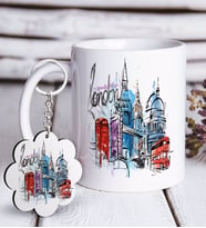 BK Gift Kişiye Özel London Beyaz Kupa ve Anahtarlık Hediye Seti-4 (Model 1)