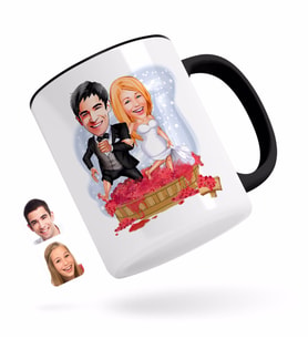 BK Gift Kişiye Özel Evleniyoruz Karikatürlü Siyah Kupa Bardak-10