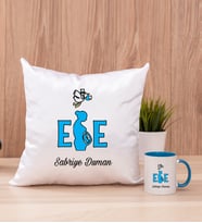Ebe Kare Yastık ve Mavi Kupa Bardak