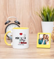 Psikoloji Öğretmeni Sarı Kupa Bardak ve Sarı Mini Fotoğraf Çerçevesi