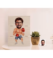 BK Gift Kişiye Özel Erkek Boksör Karikatürlü Otantik Masaüstü Ahşap Palet Çerçeve-1 (Beyaz)