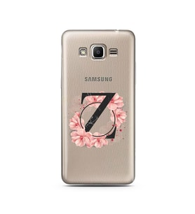 Pembe Çiçekli Harf Tasarım Süper Şeffaf Silikon Telefon Kılıfı Samsung J2 Prime 