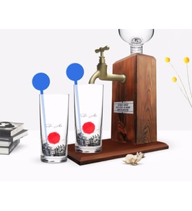 BK Gift Kişiye Özel Renkli Baskılı Japan Tasarımlı İkili Vodka Bardağı ve Ahşap Vodka Standı Hediye Seti-1 (Model 1)