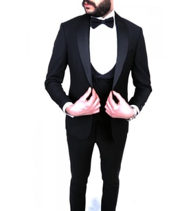 Jan Carlucci Slimfit Şal Yaka Damatlık Takım Ceket - Yelek - Pantolon - Gömlek - Papyon