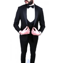Jan Carlucci Slimfit Şal Yaka Damatlık Takım Ceket - Yelek - Pantolon - Gömlek - Papyon