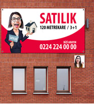 BK Gift Kişiye Özel Karikatür Satılık  Kiralık Afiş Branda 1 Metre X 2 Metre Model 1