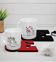 BK Gift Kişiye Özel Sevgili İkili Beyaz Kupa ve Harfli Bardak Altlığı Seti - 4