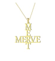 Birleşen İki İsimli 925 AyarGümüş Bayan Kolye Mina Silver (Sarı)