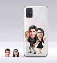 BK Gift Kişiye Özel Sevgililer Karikatürlü Samsung Galaxy A51 İnce Şeffaf Silikon Telefon Kapağı-18 (Beyaz)