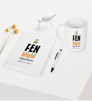 BK Gift Kişiye Özel Fen Bilgisi Öğretmeni Temalı Beyaz Defter Kalem Kupa Seti - 1