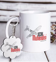 BK Gift Kişiye Özel Mesleki Uçak Mühendisi Beyaz Kupa ve Anahtarlık Hediye Seti (Model 1)