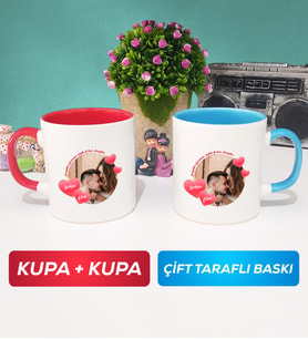 İkili Sevgiliye Sevgililer Günü Hediyesi 8 Kupa Bardak Kırmızı Mavi