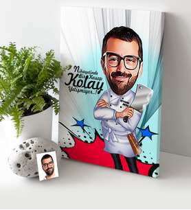 BK Gift Kişiye Özel Bay Kasap Karikatür Kanvas Tablo 30x50cm 1