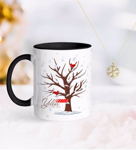 BK Gift Kişiye Özel Yılbaşı Mutlu Yıllar Siyah Kupa ve Kar Tanesi Kolye-25 (Model 1)