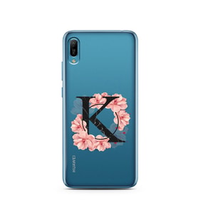 Pembe Çiçekli Harf Tasarım Süper Şeffaf Silikon Telefon Kılıfı Huawei Y6 2019 K-