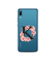 Pembe Çiçekli Harf Tasarım Süper Şeffaf Silikon Telefon Kılıfı Huawei Y6 2019 K-