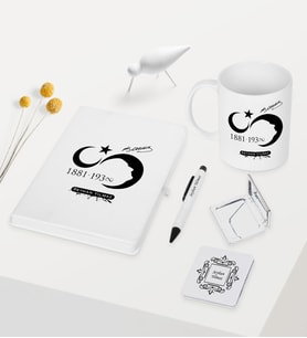 BK Gift Kişiye Özel Atatürk Temalı Beyaz Defter Kalem Kupa Ayna Seti - 5
