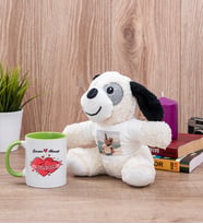 Sevgiliye Hediye Tarihli ve İsimli Yeşil Kupa Bardak ve Peluş Köpek