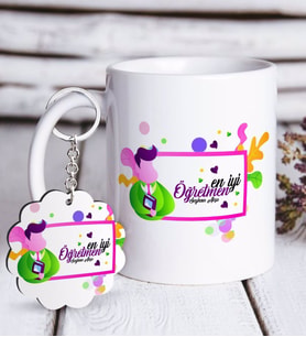 BK Gift Kişiye Özel En İyi Öğretmen Beyaz Kupa ve Anahtarlık Hediye Seti-1 (Model 1)