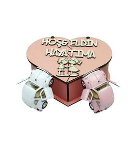 Hoşgeldin Hayatıma Vosvos Tasarımlı Ahşap Kutulu Vosvos Seti Pembe Beyaz