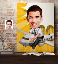 BK Gift Kişiye Özel Bay Kaptan Pilot Karikatür Kanvas Tablo 70x100cm 1