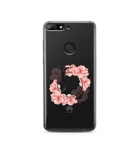 Pembe Çiçekli Harf Tasarım Süper Şeffaf Silikon Telefon Kılıfı Huawei Y7 2018 L-